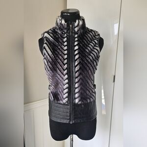Guess Jet Black Faux Fur Chevron Vest